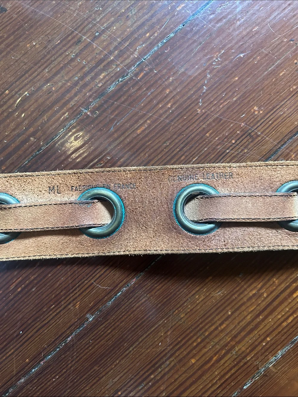 Vintage French Leather Grommet Belt Cognac Brown M